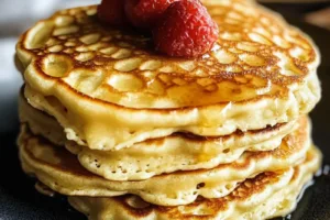 HIGH PROTEIN FLUFFY PANCAKES RECIPE centered hero view, clean and uncluttered