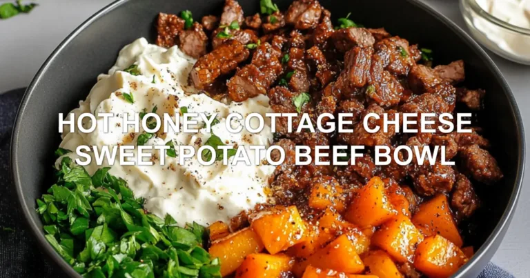 HOT HONEY COTTAGE CHEESE SWEET POTATO BEEF BOWL centered hero view, clean and uncluttered