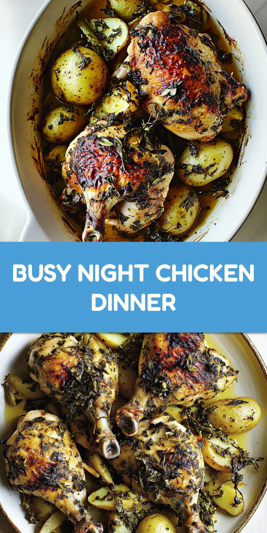 Lemon herb chicken with leeks and potatoes, golden and ready to serve