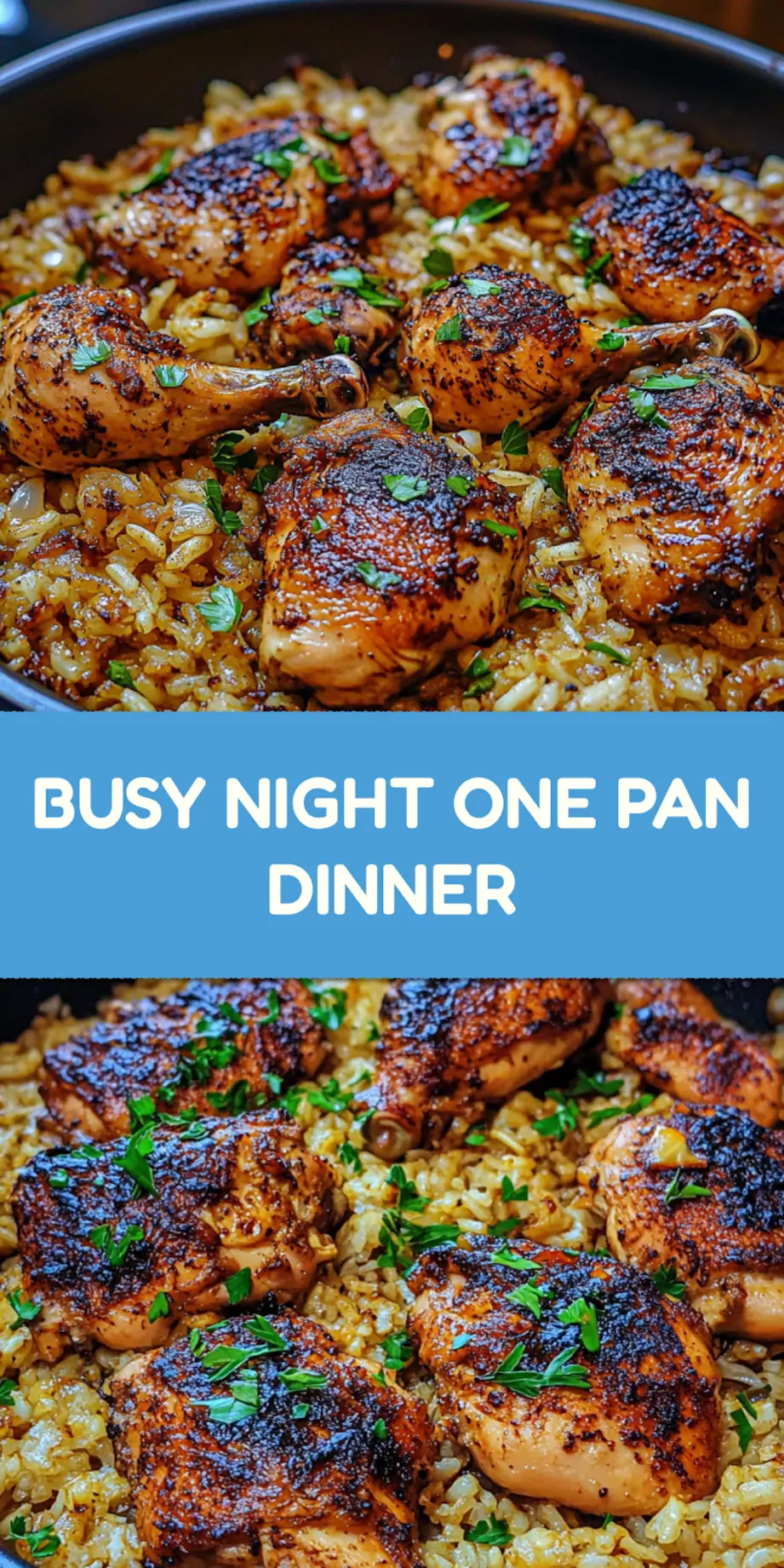 One-pan chicken and garlic rice centered hero view, clean and uncluttered
