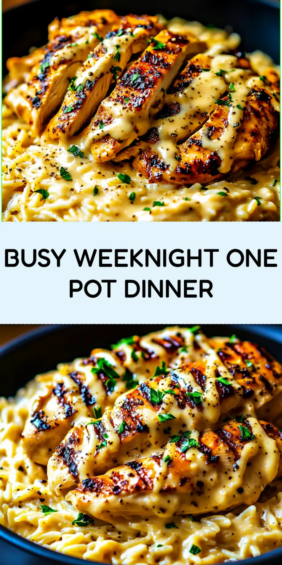 ONE-POT CAJUN CHICKEN ALFREDO ORZO centered hero view, clean and uncluttered_pin