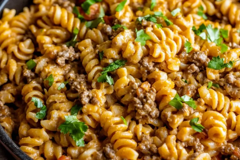 ONE-POT TACO PASTA centered hero view, clean and uncluttered