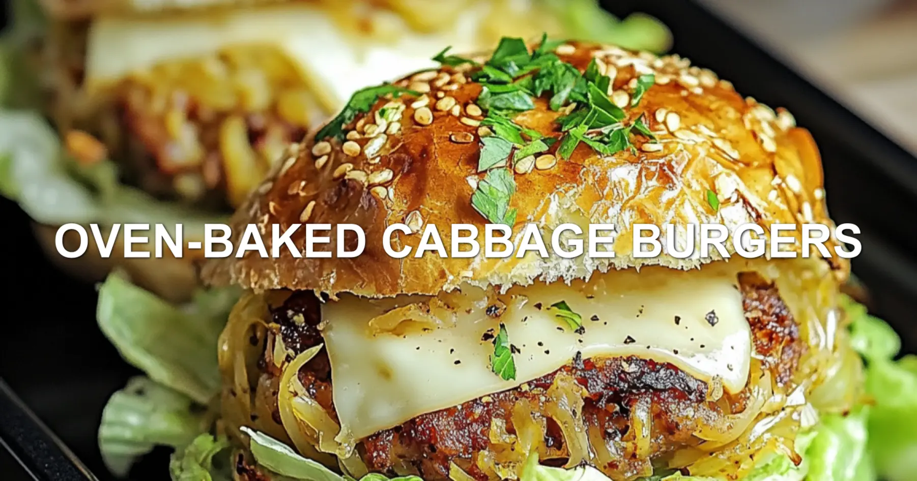 OVEN-BAKED CABBAGE BURGERS centered hero view, clean and uncluttered