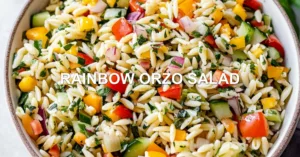 RAINBOW ORZO SALAD centered hero view, clean and uncluttered
