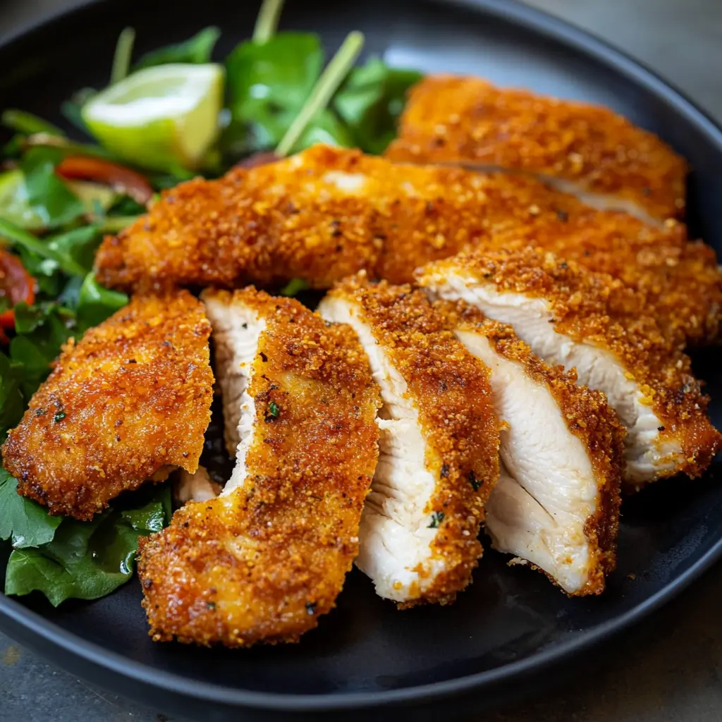 Air Fryer Crispy Chicken Breast Recipe Easy Perfect 2 AIR FRYER CRISPY CHICKEN BREAST centered hero view, clean and uncluttered