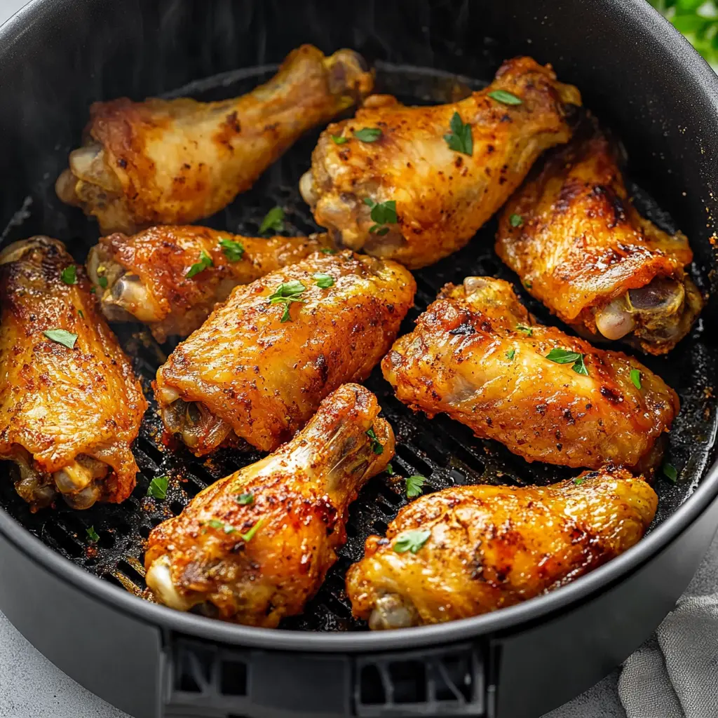 AIR FRYER FROZEN CHICKEN WINGS centered hero view, clean and uncluttered