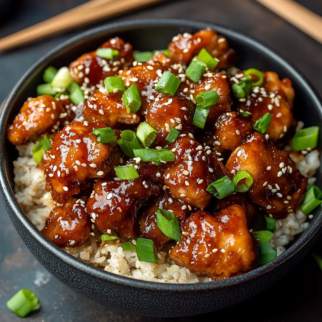 Air Fryer Sesame Chicken Recipe Easy and Delicious 2 AIR FRYER SESAME CHICKEN centered hero view, clean and uncluttered