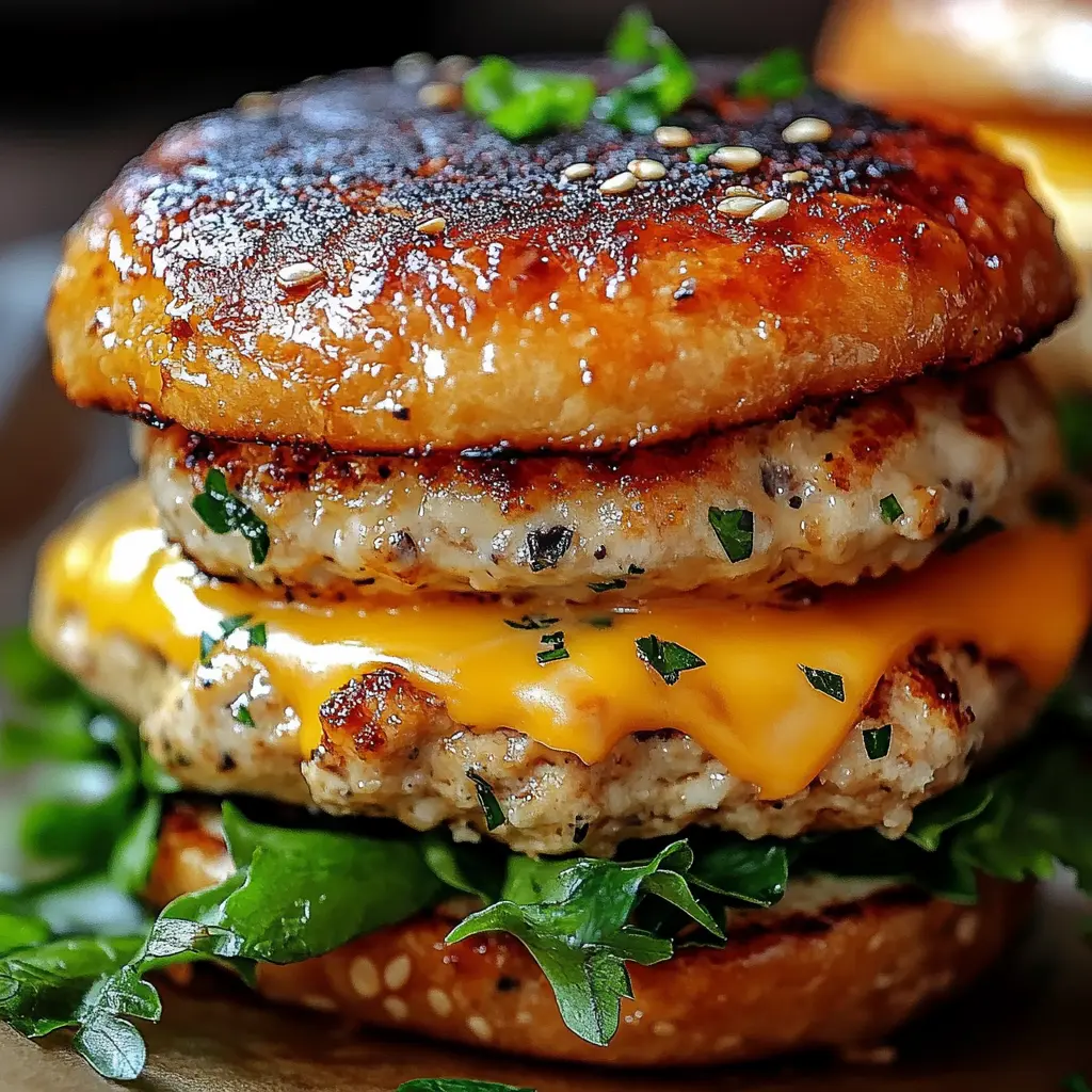 CHEDDAR RANCH CHICKEN BURGERS centered hero view, clean and uncluttered