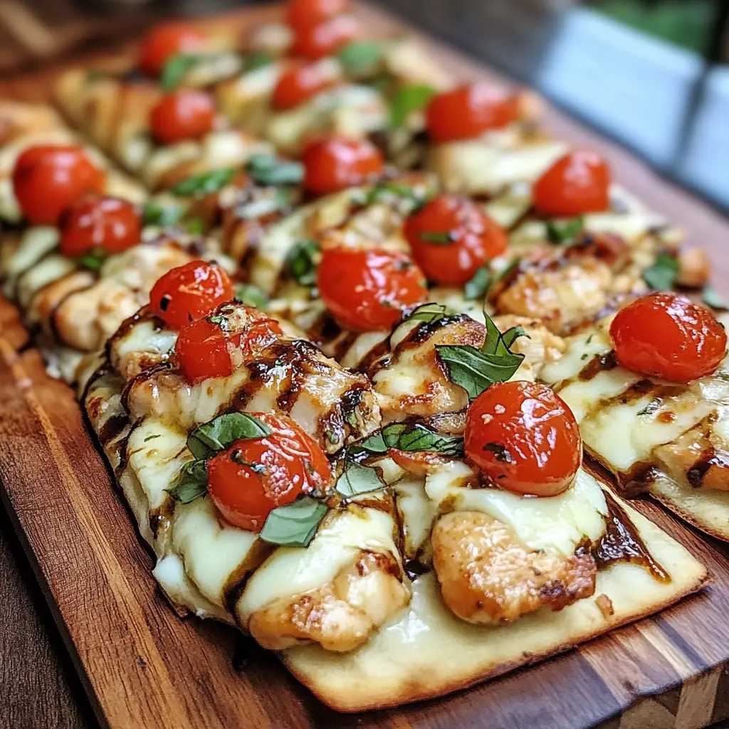 Easy Chicken Caprese Flatbread Recipe You Must Try 2 CHICKEN CAPRESE FLATBREAD centered hero view, clean and uncluttered