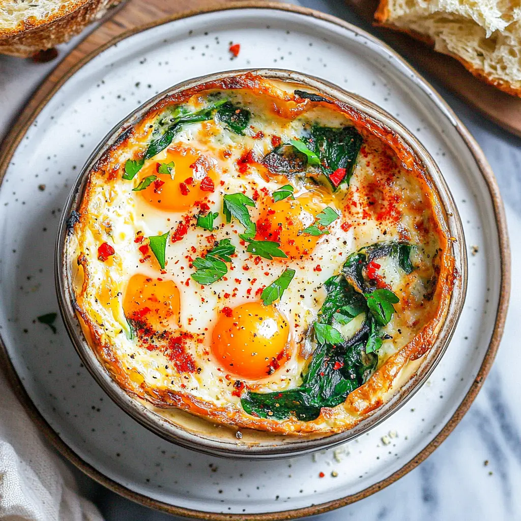 EASY BAKED FETA EGGS centered hero view, clean and uncluttered