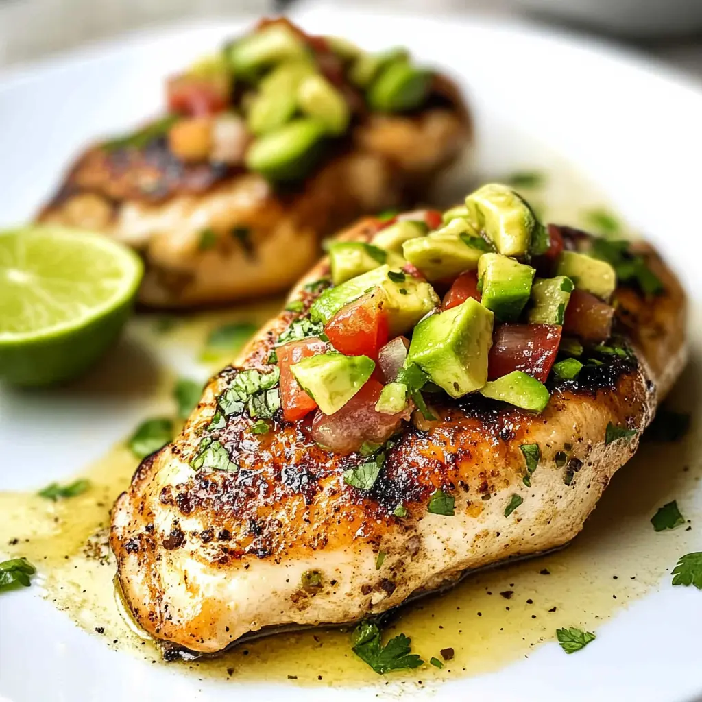 Fiesta Lime Chicken Recipe with Avocado Easy Fresh 2 FIESTA LIME CHICKEN RECIPE WITH AVOCADO centered hero view, clean and uncluttered