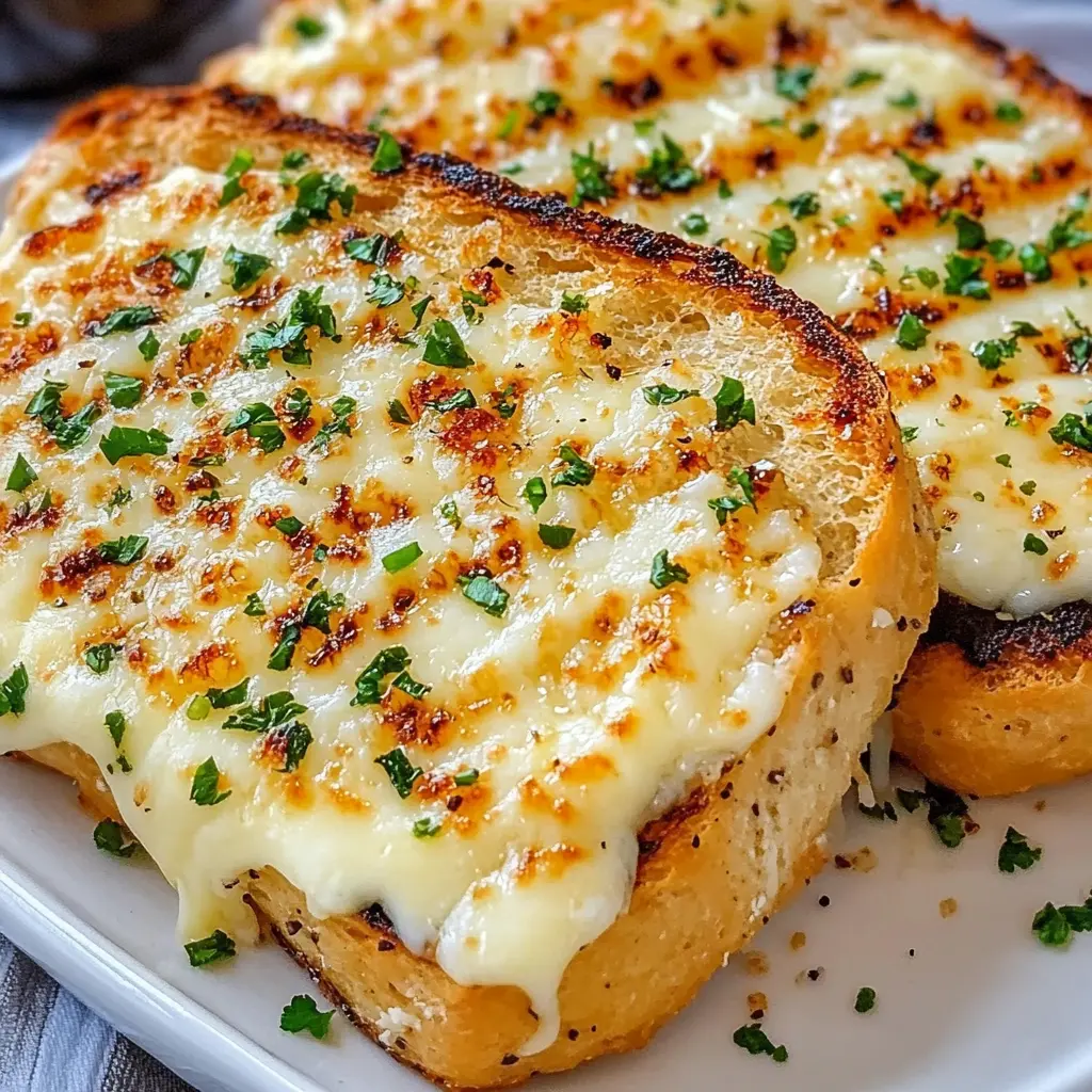 GARLIC BREAD GRILLED CHEESE centered hero view, clean and uncluttered