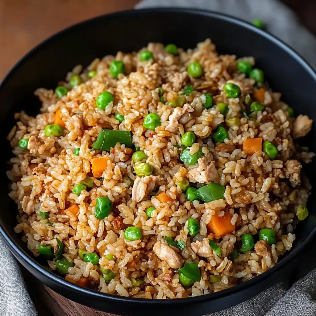 Ground Chicken Fried Rice Recipe Easy Quick and Delicious 2 GROUND CHICKEN FRIED RICE centered hero view, clean and uncluttered