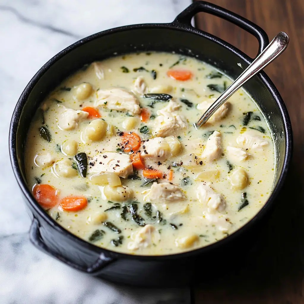 OLIVE GARDEN CHICKEN GNOCCHI SOUP centered hero view, clean and uncluttered