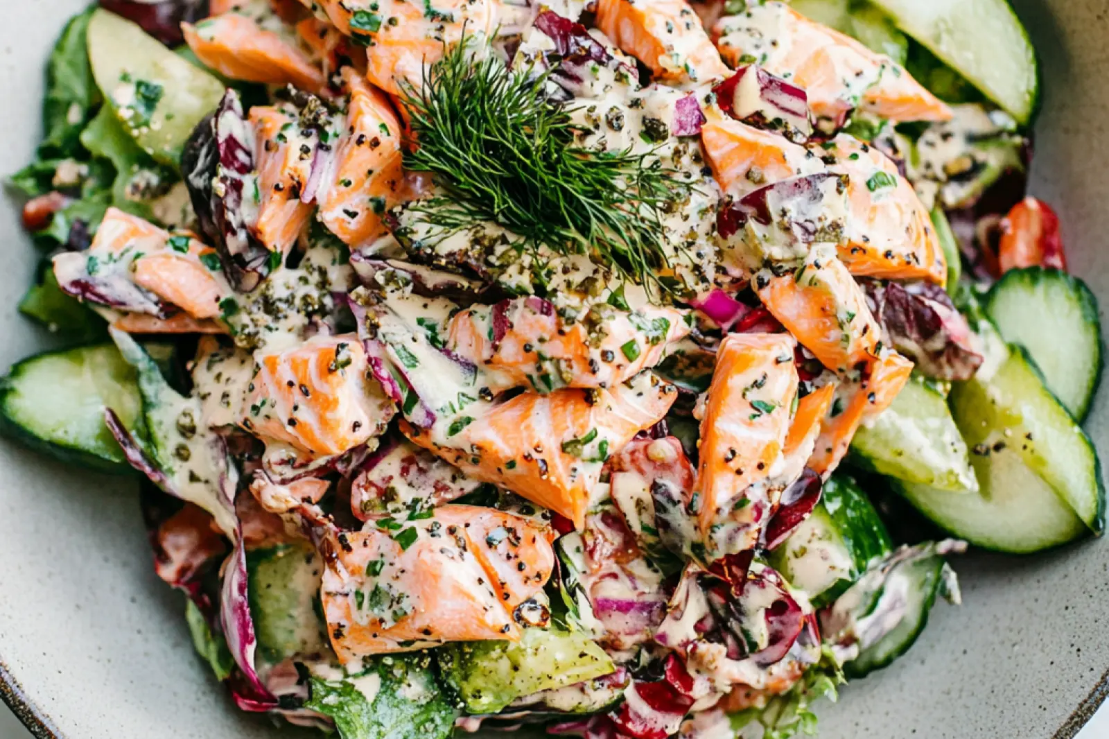 SALMON SALAD centered hero view, clean and uncluttered
