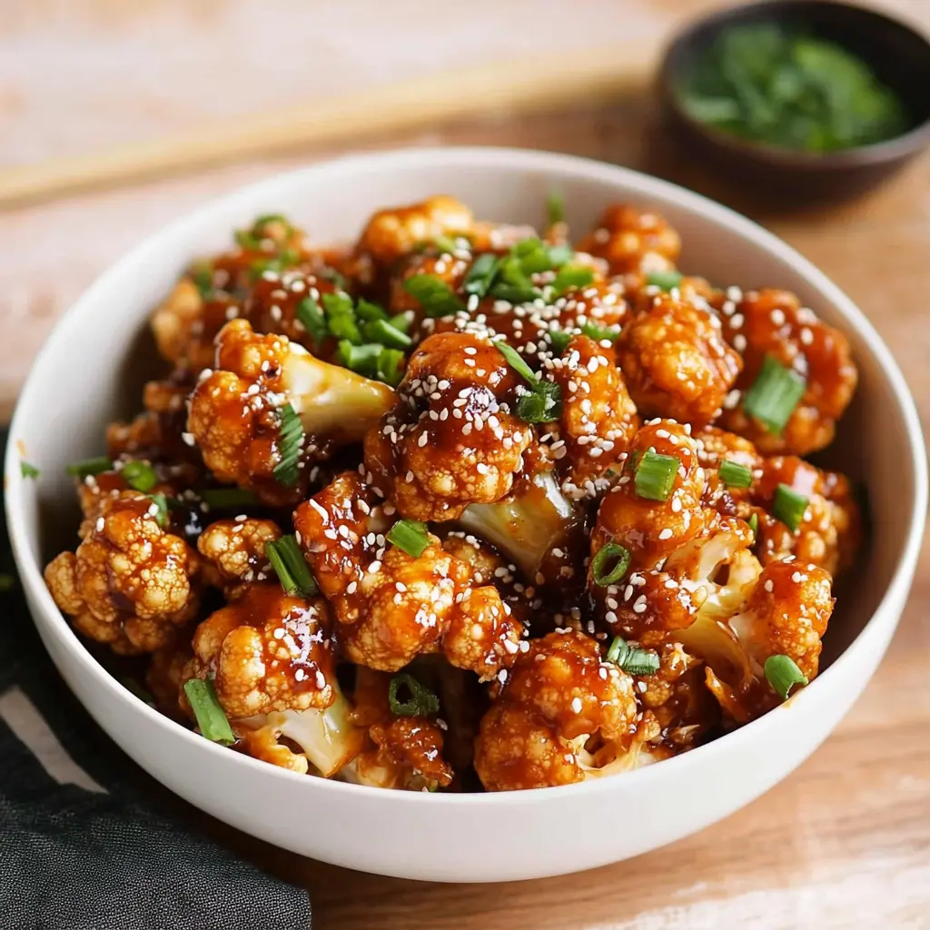 STICKY SESAME CAULIFLOWER centered hero view, clean and uncluttered
