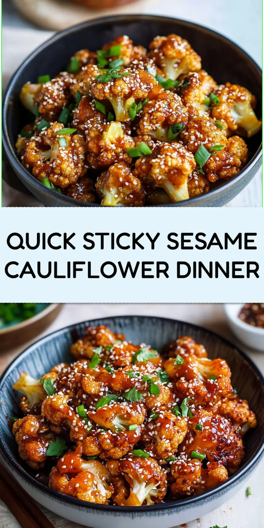 STICKY SESAME CAULIFLOWER centered hero view, clean and uncluttered_pin