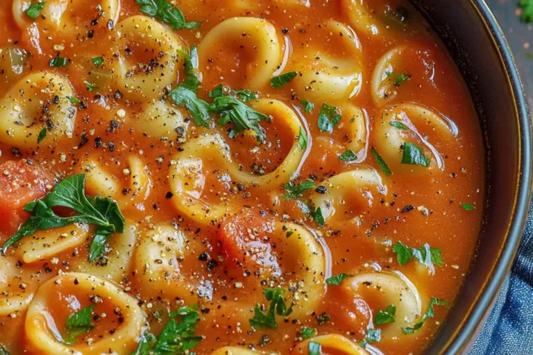 TOMATO TORTELLINI SOUP centered hero view, clean and uncluttered