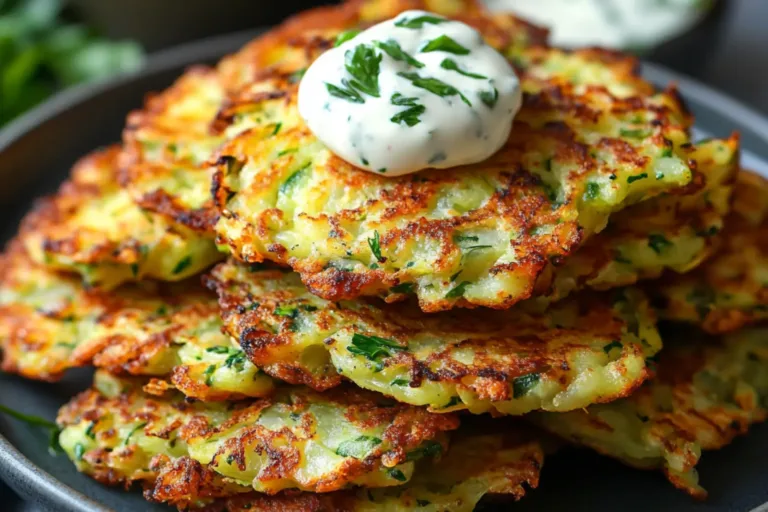 ZUCCHINI FRITTERS SIDE DISH RECIPE centered hero view, clean and uncluttered
