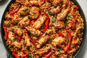 30 Minute One Pan Chicken and Rice Easy Weeknight Dinner 30 MINUTE ONE PAN CHICKEN AND RICE centered hero view, clean and uncluttered