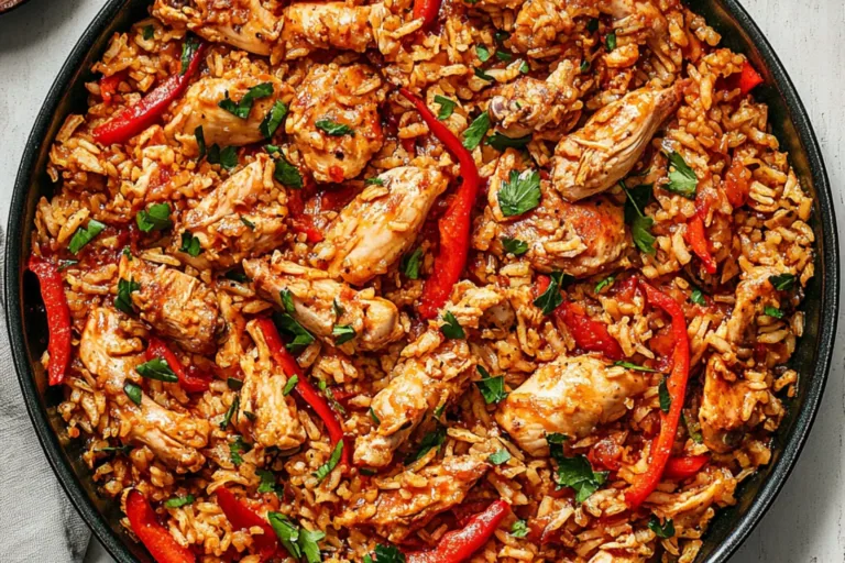 30 MINUTE ONE PAN CHICKEN AND RICE centered hero view, clean and uncluttered