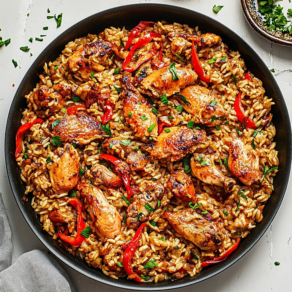 30 Minute One Pan Chicken and Rice Easy Weeknight Dinner 3 30 minute one pan chicken and rice centered hero view, clean and uncluttered
