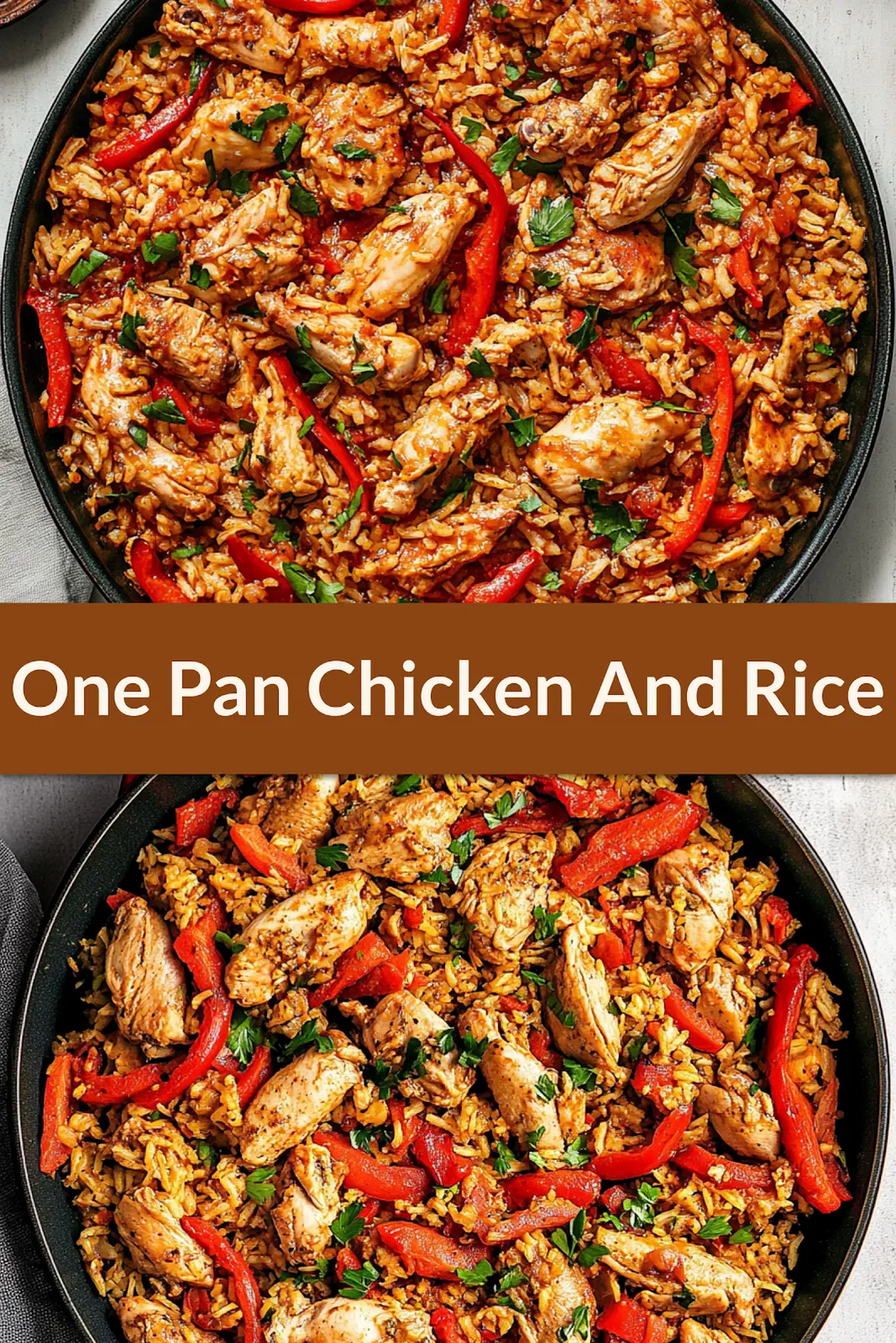 30 Minute One Pan Chicken and Rice Easy Weeknight Dinner 4 30 minute one pan chicken and rice centered hero view, clean and uncluttered pin
