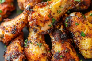 AIR FRYER CHICKEN WINGS CRISPY centered hero view, clean and uncluttered