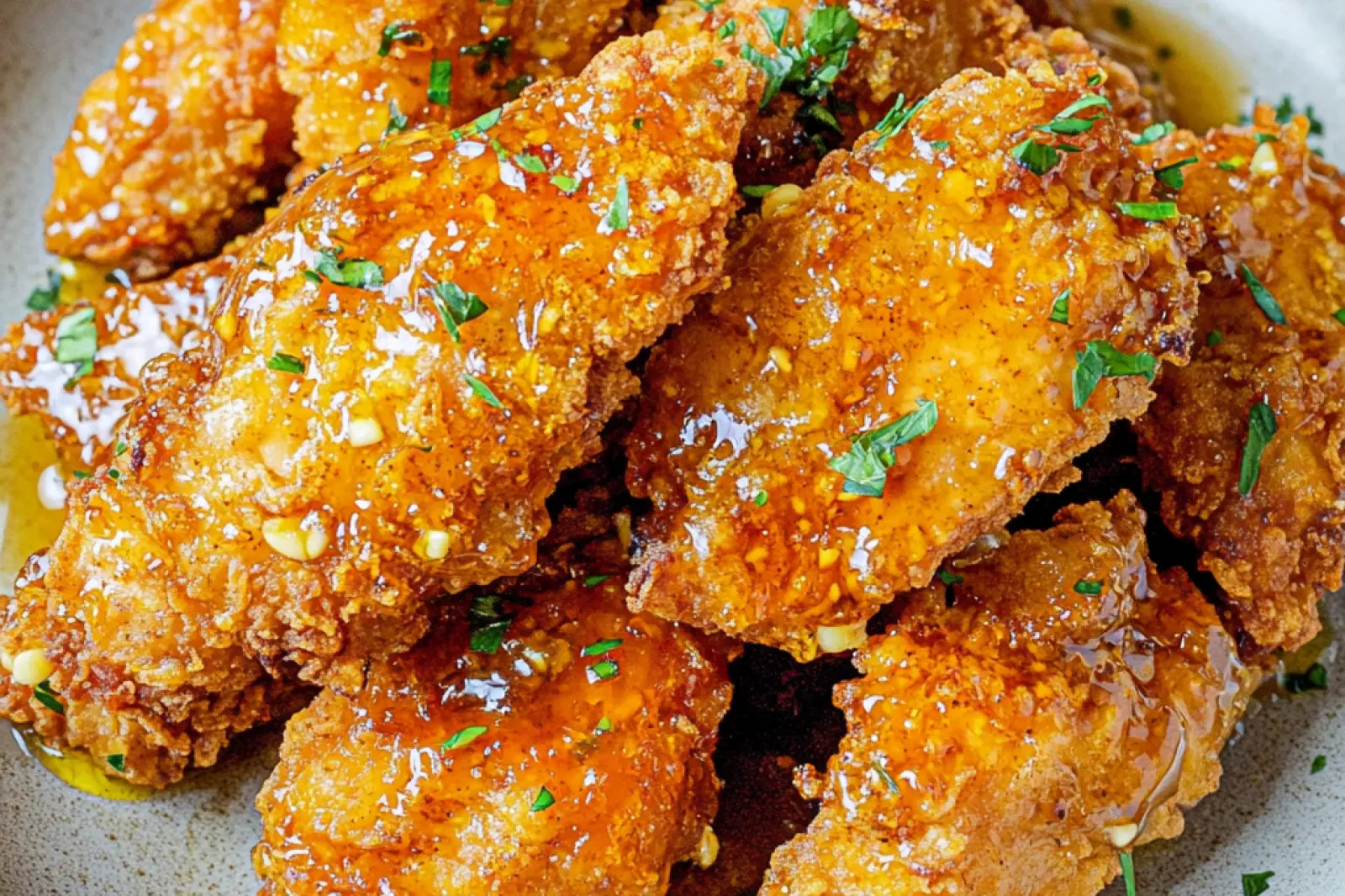 AIR FRYER HONEY GARLIC CHICKEN TENDERS centered hero view, clean and uncluttered