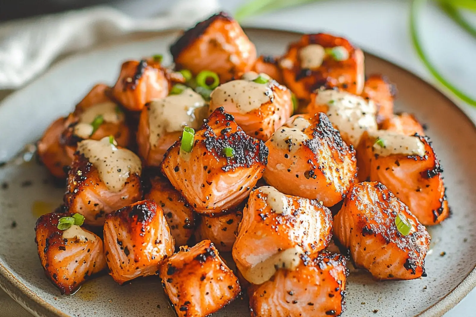 AIR FRYER SALMON BITES centered hero view, clean and uncluttered