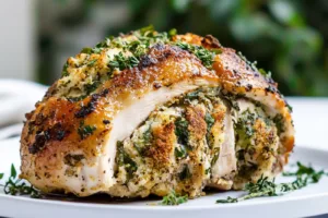AIR FRYER STUFFED CHICKEN BREAST centered hero view, clean and uncluttered