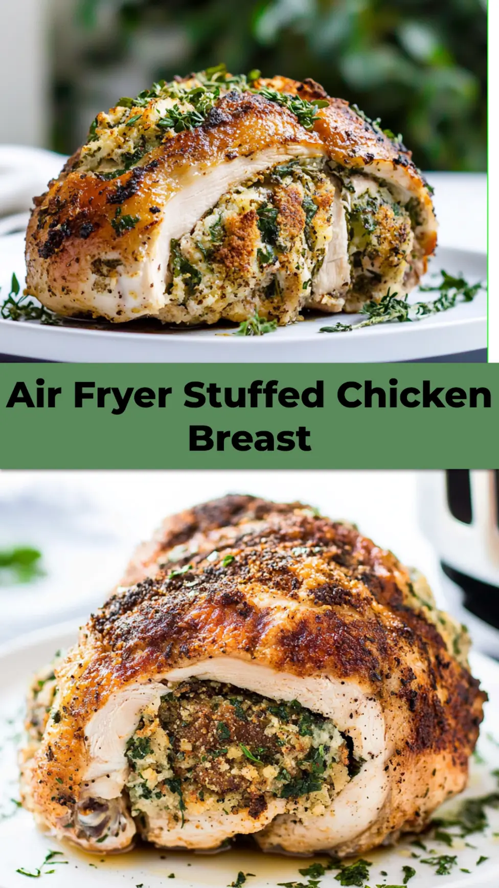 Air fryer stuffed chicken breast with spinach and feta, perfect for pinning and saving