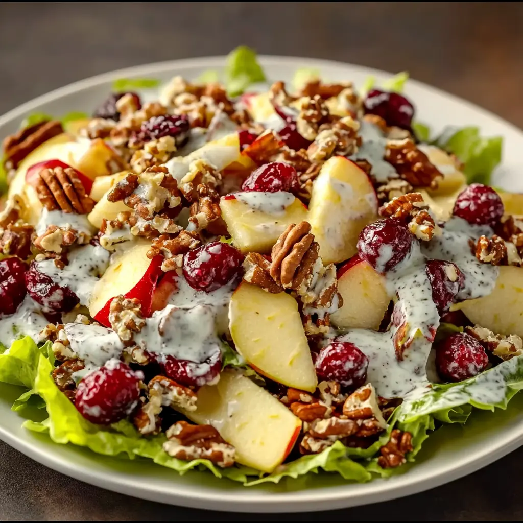 Apple walnut cranberry salad with fresh greens, crisp apples, toasted walnuts, and dried cranberries