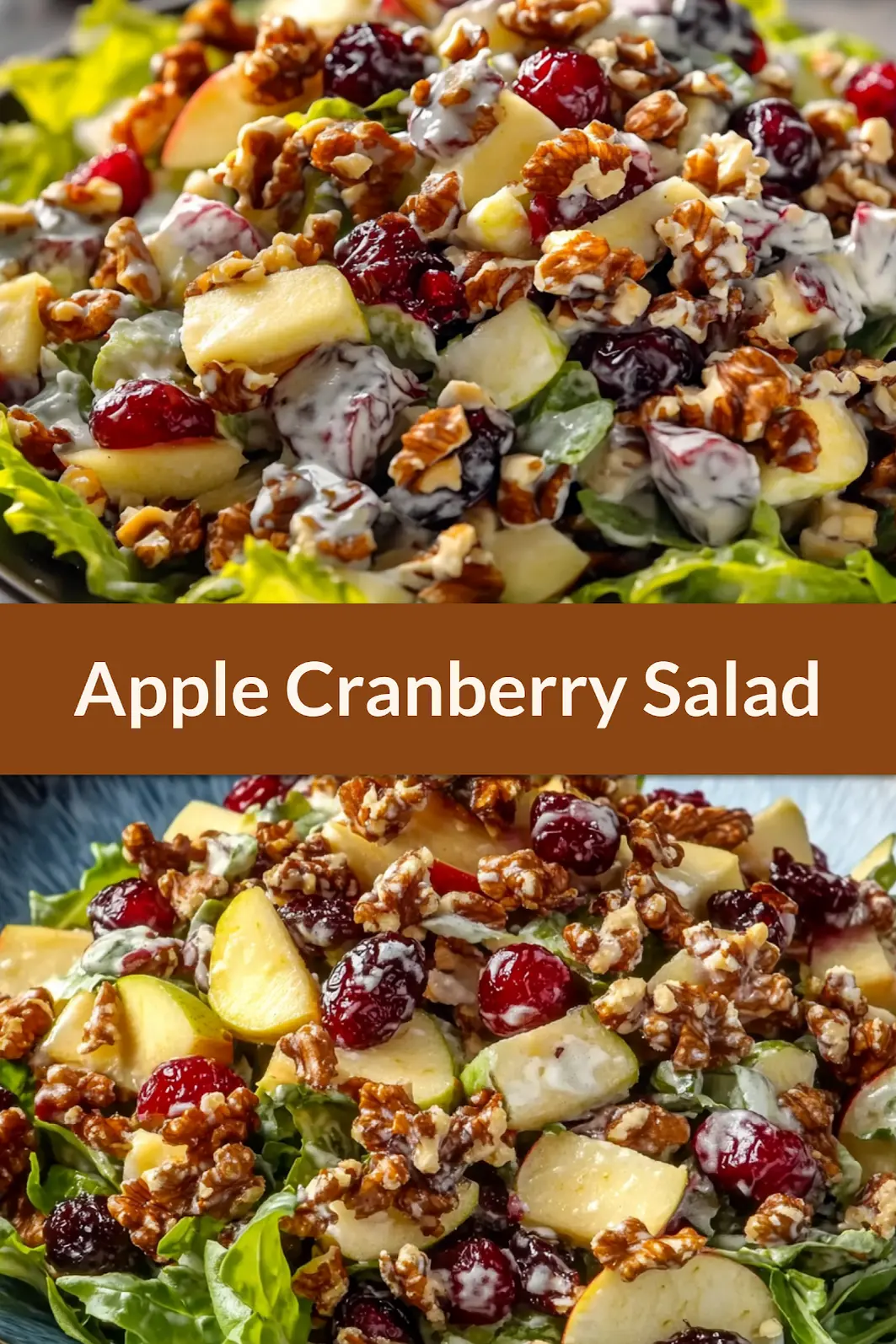 Apple walnut cranberry salad with fresh greens - Pinterest pin
