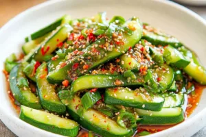ASIAN CUCUMBER SALAD TIKTOK RECIPE centered hero view, clean and uncluttered