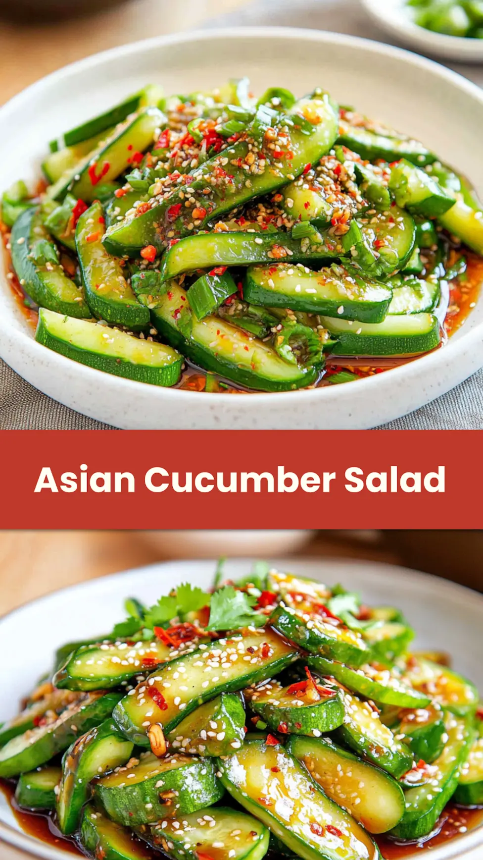 Asian cucumber salad with spiral cut cucumbers Pinterest pin