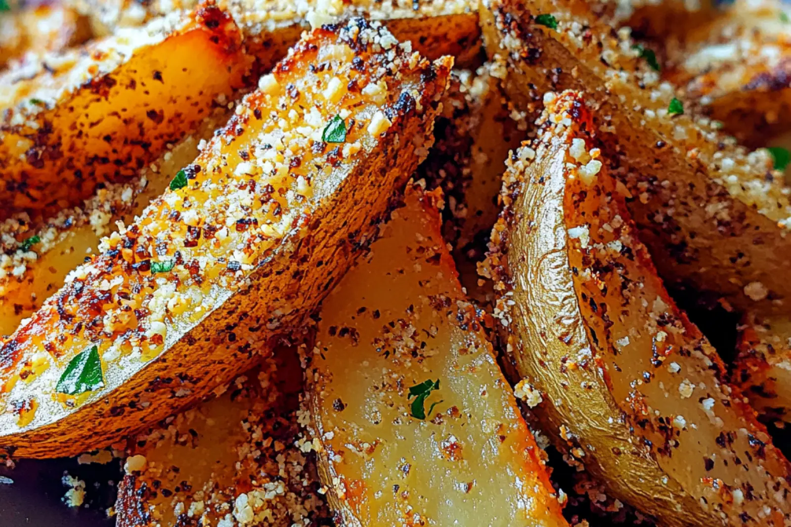 BAKED GARLIC PARMESAN POTATO WEDGES centered hero view, clean and uncluttered
