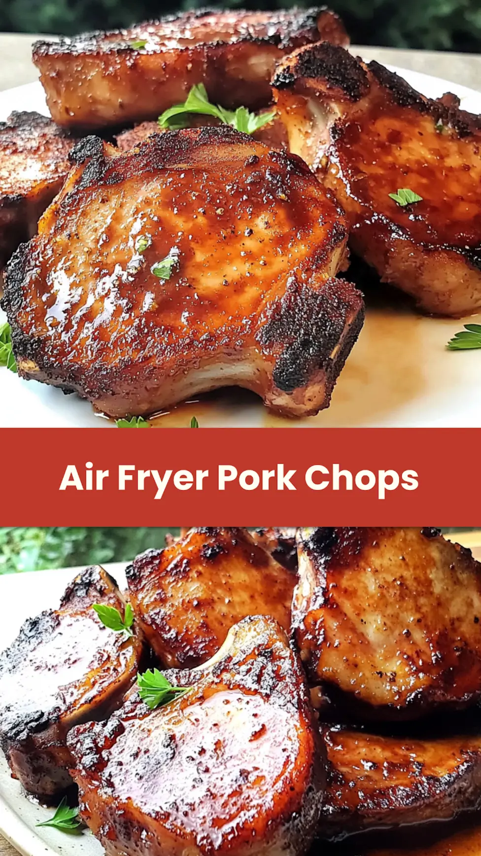 Best Damn Air Fryer Pork Chops Easy Weeknight Dinner 4 Best Damn Air Fryer Pork Chops centered hero view, clean and uncluttered pin