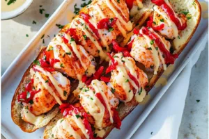 BEST EVER WARM BUTTERY LOBSTER ROLLS centered hero view, clean and uncluttered