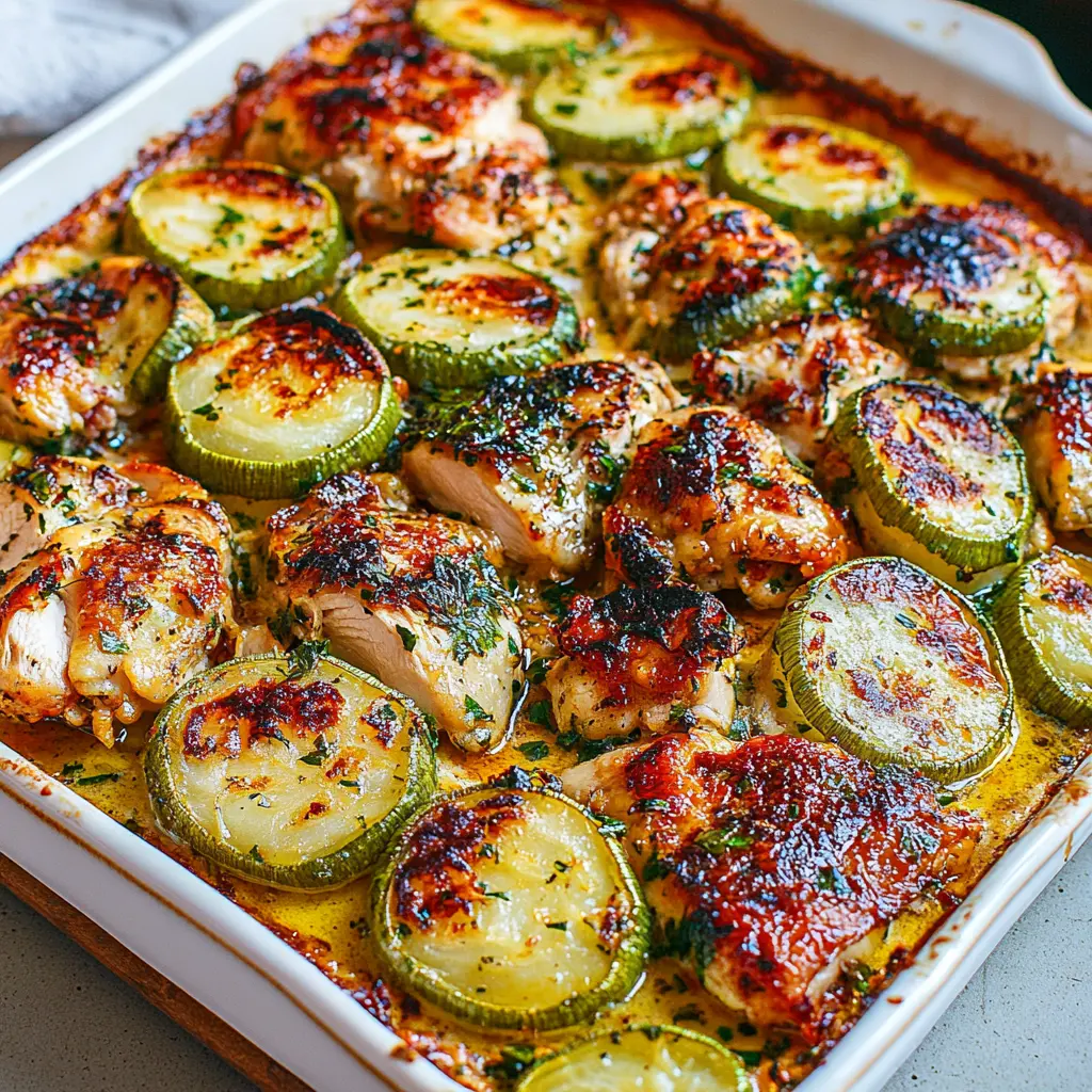 BEST MEDITERRANEAN CHICKEN ZUCCHINI BAKE centered hero view, clean and uncluttered