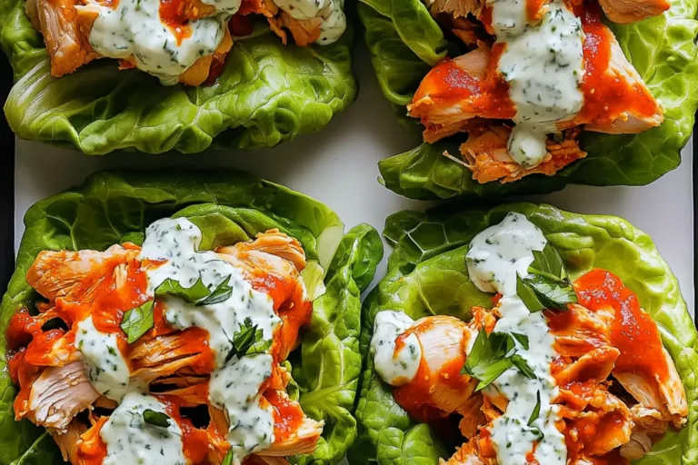 BUFFALO CHICKEN LETTUCE WRAPS centered hero view, clean and uncluttered