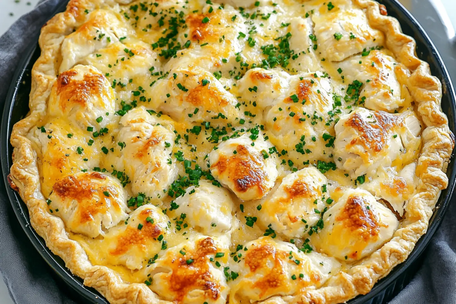 CHEDDAR BAY BISCUIT CHICKEN POT PIE centered hero view, clean and uncluttered