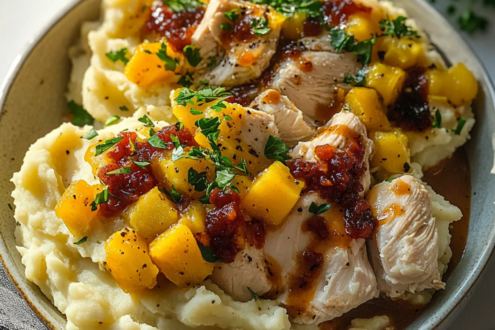 CHICKEN MASHED POTATO BOWLS centered hero view, clean and uncluttered