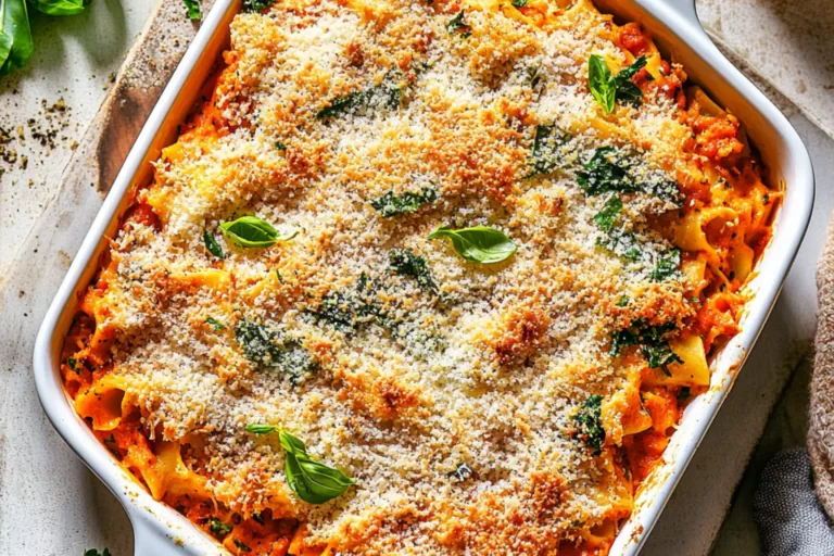 CHICKEN PARMESAN CASSEROLE recipe, served and ready to eat, easy homemade dinner