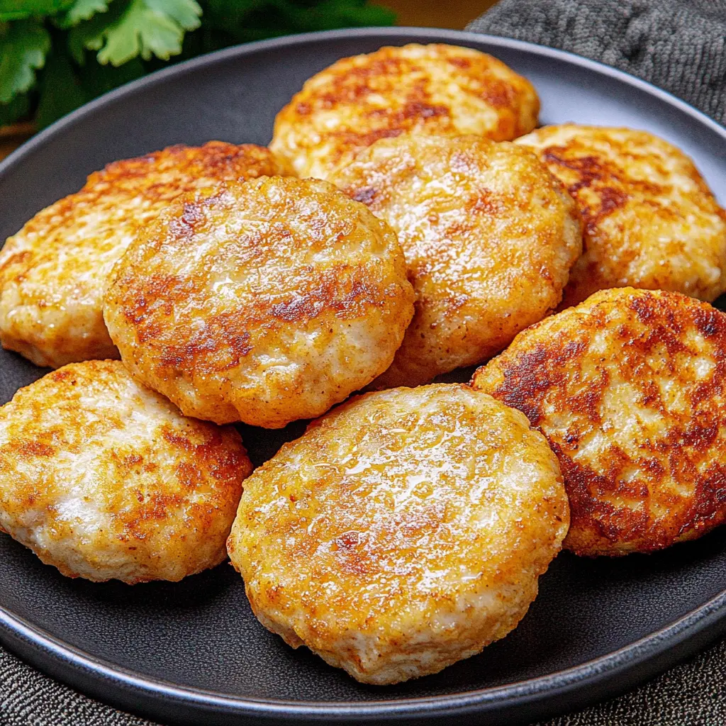 CHICKEN PATTIES IN AIR FRYER centered hero view, clean and uncluttered