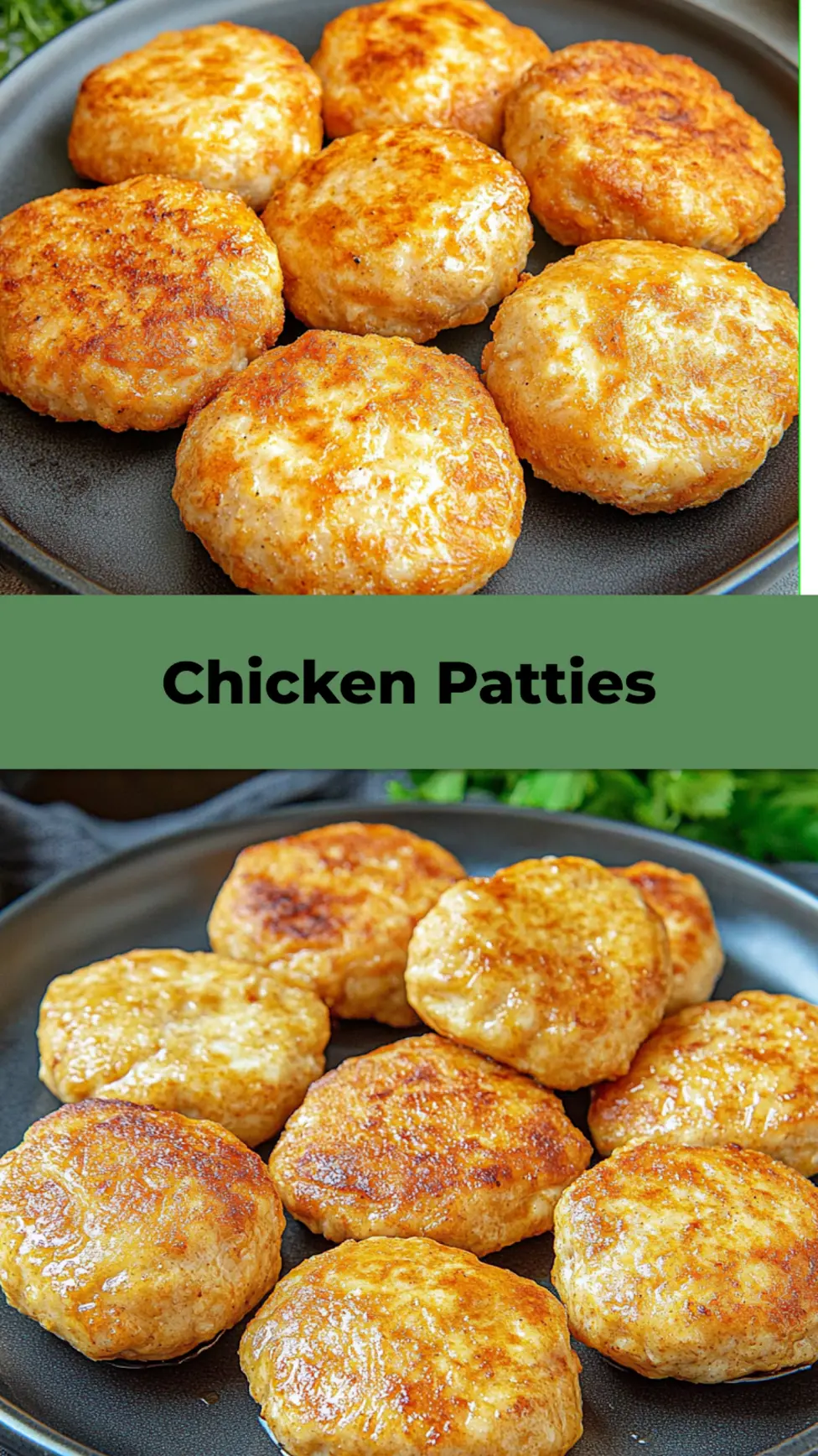 CHICKEN PATTIES IN AIR FRYER centered hero view, clean and uncluttered_pin
