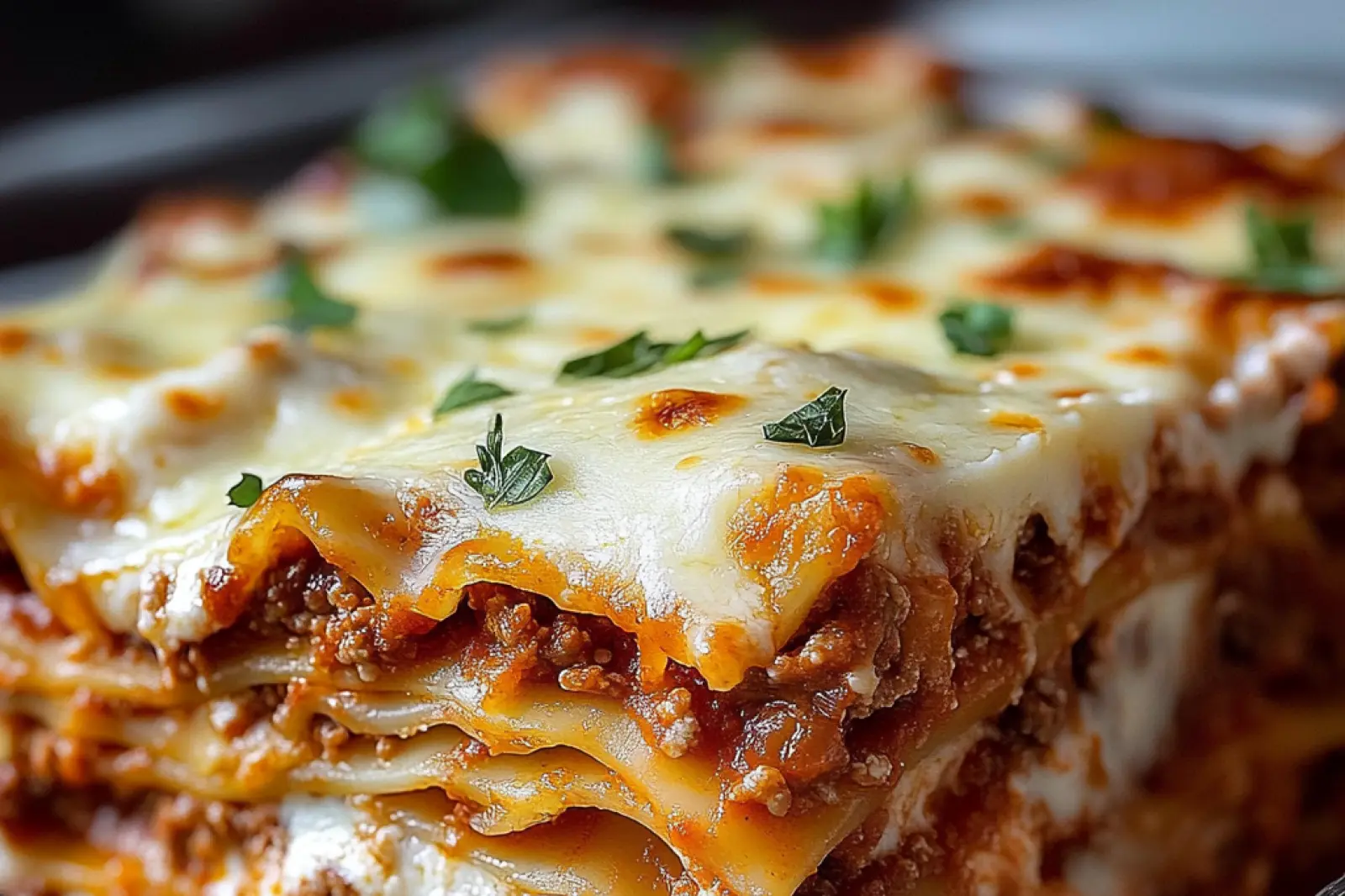 CLASSIC LASAGNA RECIPE WITH RICOTTA CHEESE centered hero view, clean and uncluttered