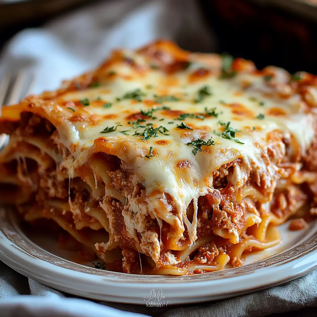 Classic lasagna recipe with ricotta cheese centered hero view, clean and uncluttered