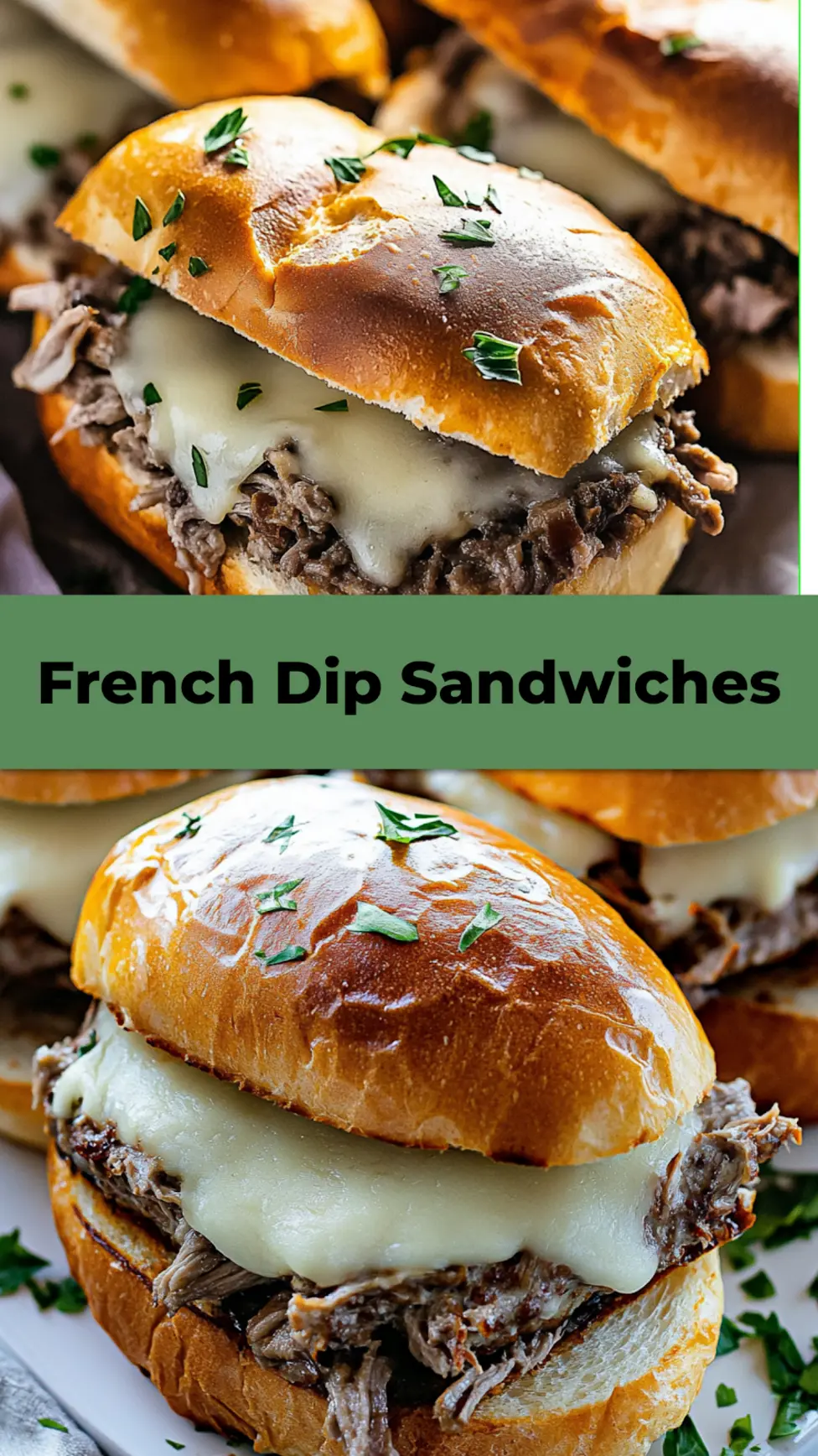 Crafting Crockpot French Dip Sandwiches Easy Dinner 4 CRAFTING CROCKPOT FRENCH DIP SANDWICHES centered hero view, clean and uncluttered pin