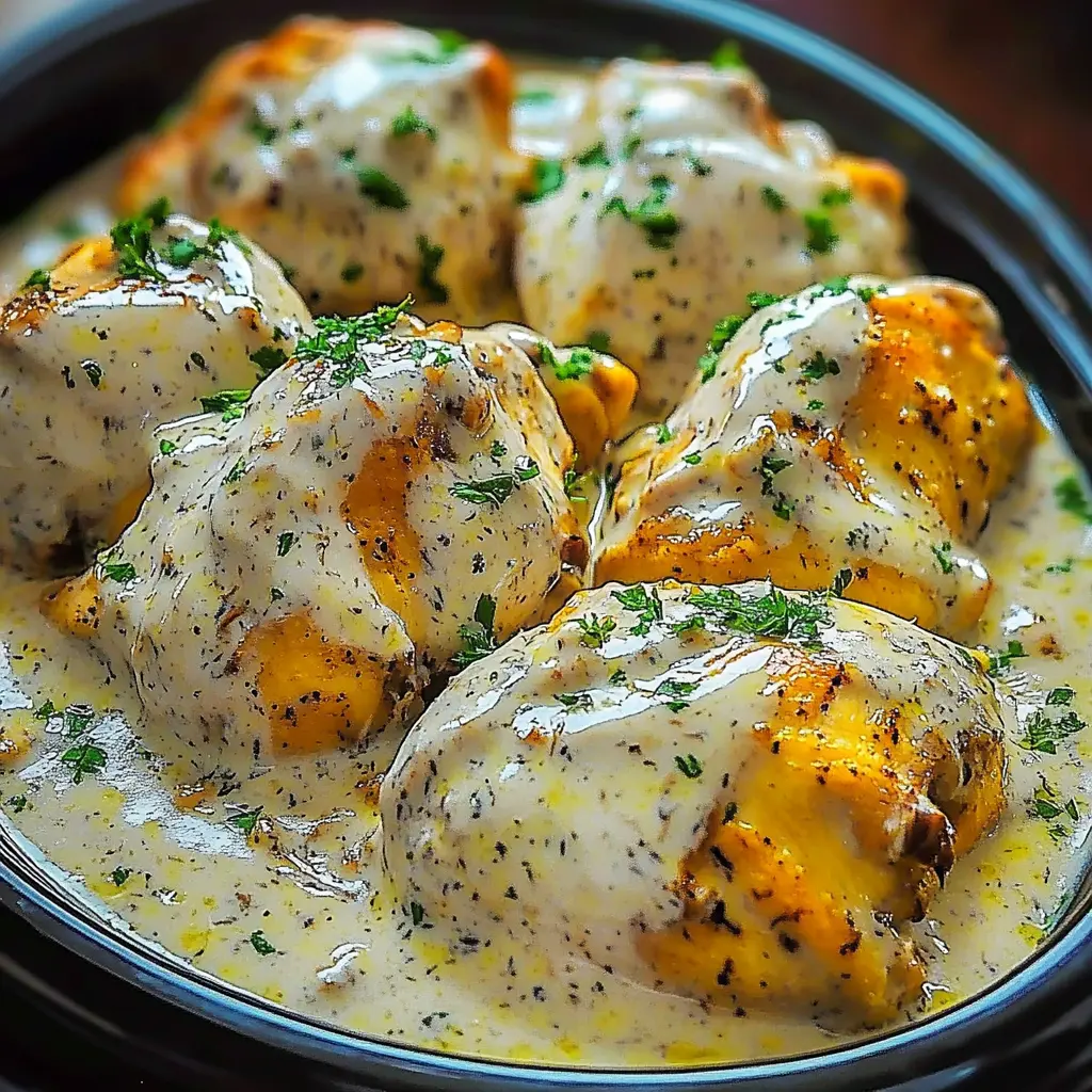 CREAMY RANCH CHICKEN CROCKPOT centered hero view, clean and uncluttered